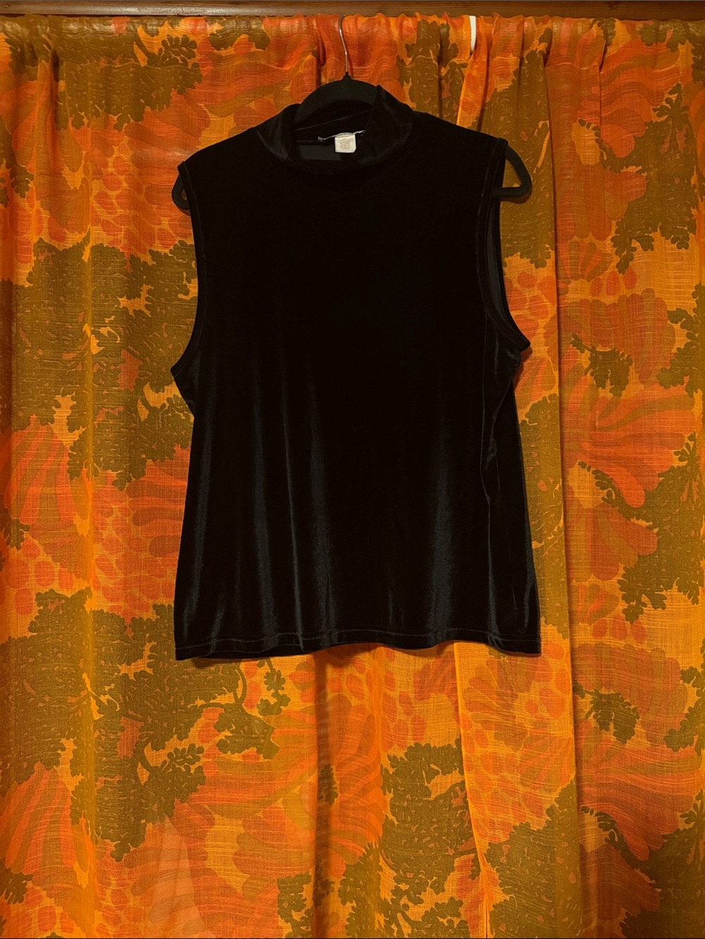 Vintage Black Velvet Sleeveless Mock Neck Top